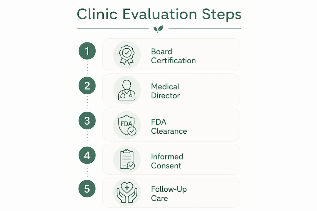 Infographic showing steps to evaluate aesthetic clinics