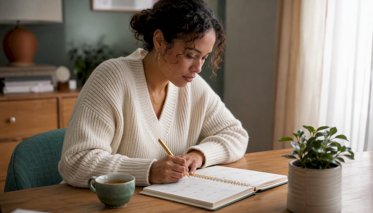 Woman writing in treatment planning calendar