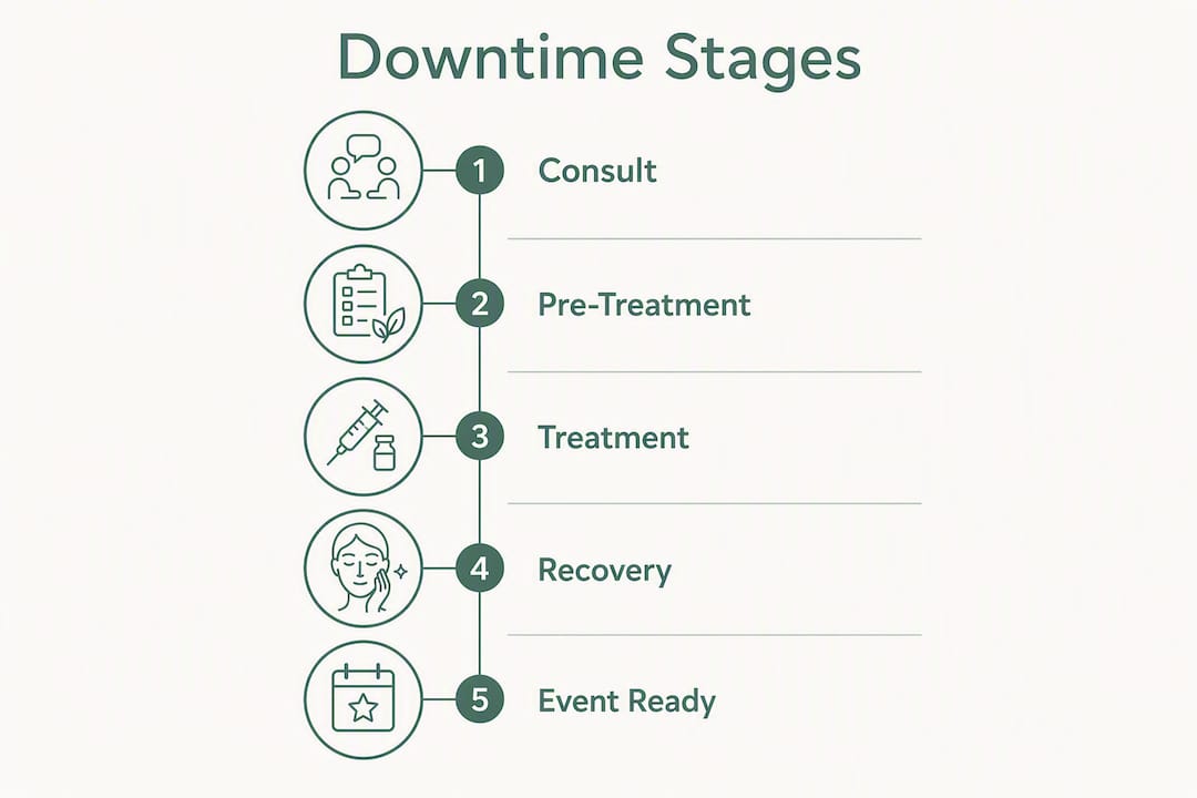 Infographic showing aesthetic treatment downtime stages