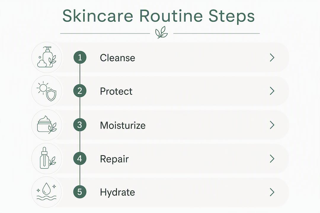 Infographic showing executive skincare routine steps