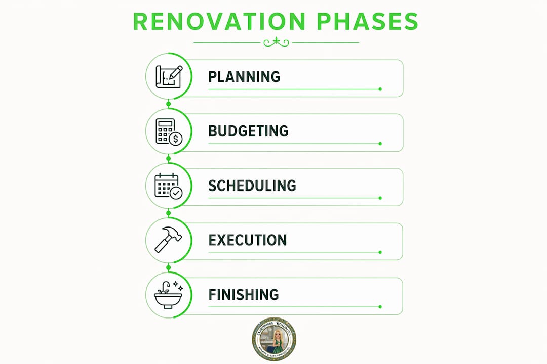 Infographic showing renovation management phases flow