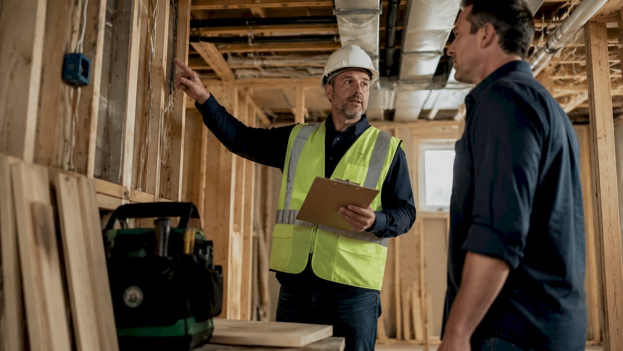 Supervisor inspecting renovation site details