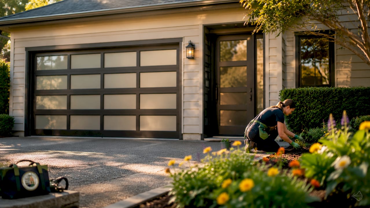 Home exterior with new garage and entry doors