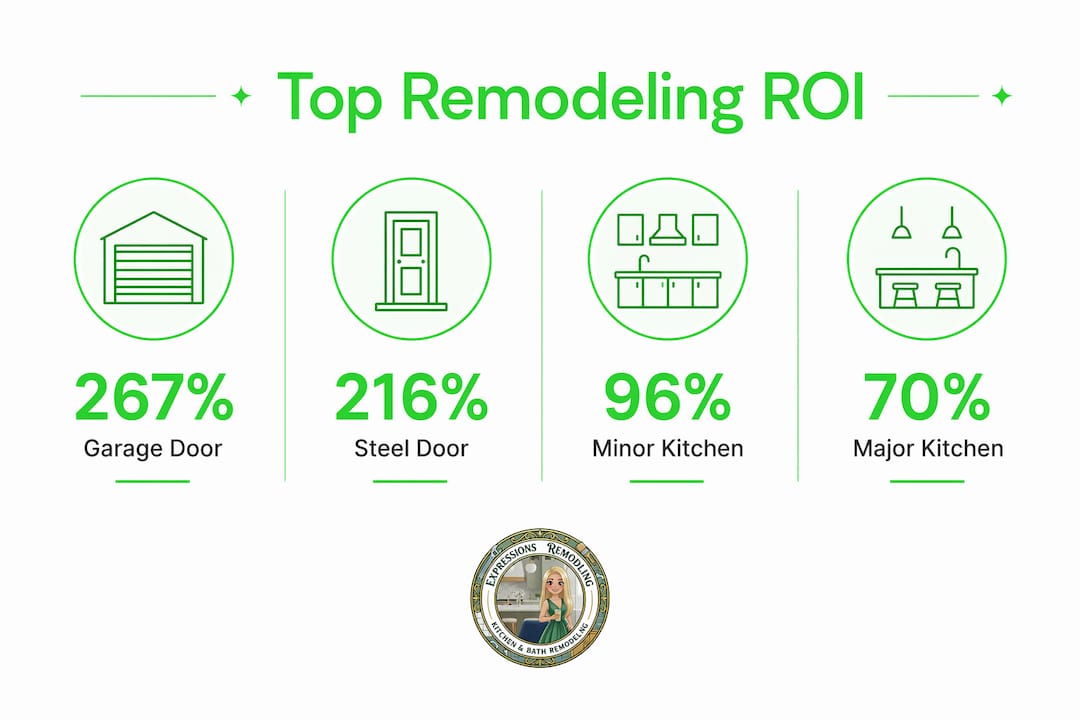 Infographic showing remodeling projects ROI percentages