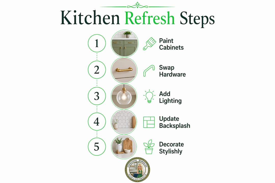 Infographic showing five steps to refresh a kitchen