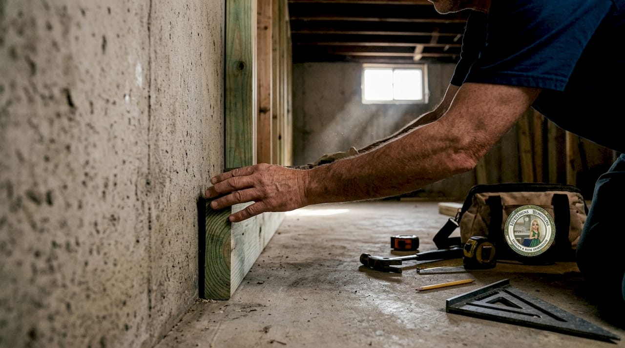 Close-up framing air gap on concrete wall