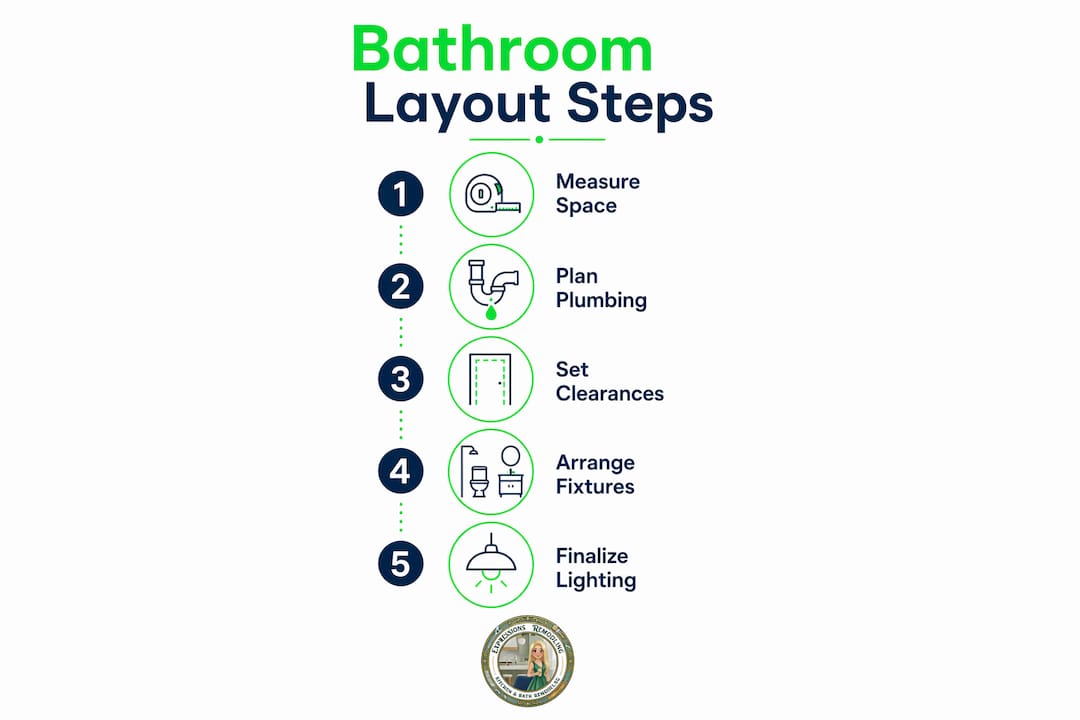 Infographic illustrating bathroom layout redesign steps