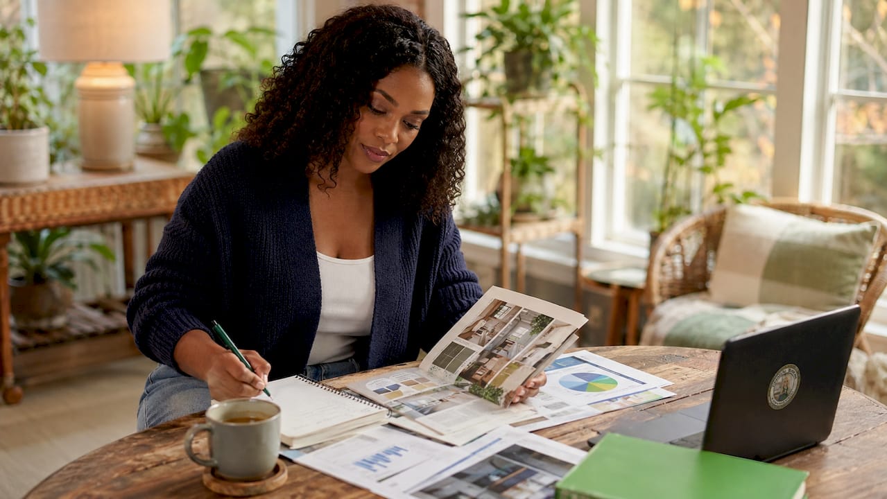 Homeowner reviewing basement remodeling ROI charts