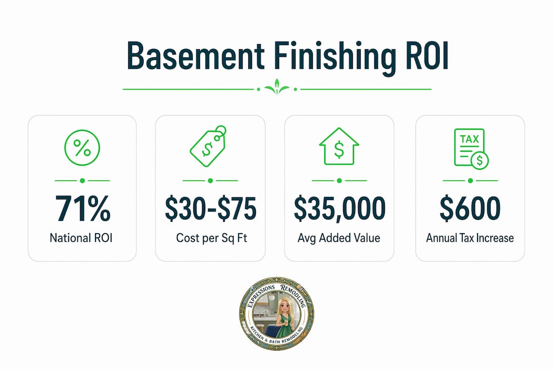 Infographic displaying basement finishing ROI statistics