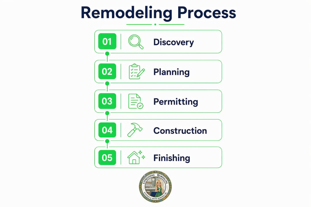 Infographic showing home remodeling process steps