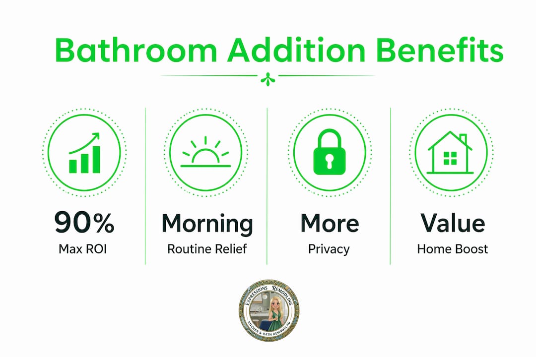 Infographic showing key benefits and ROI of bathroom additions