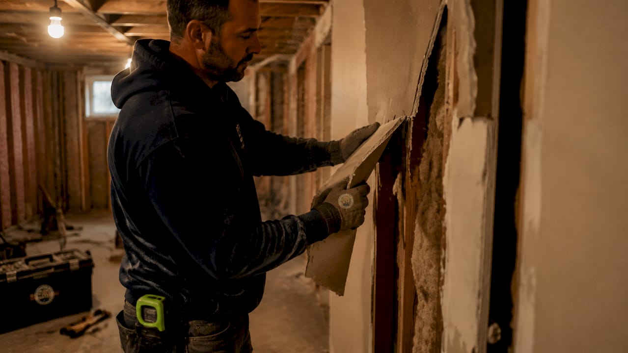 Hands revealing hidden issues behind drywall