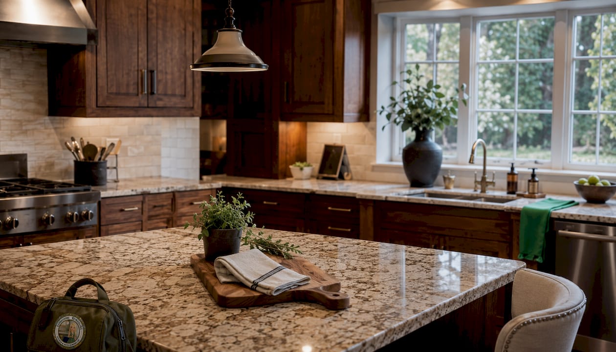Modern kitchen with wood cabinetry and island