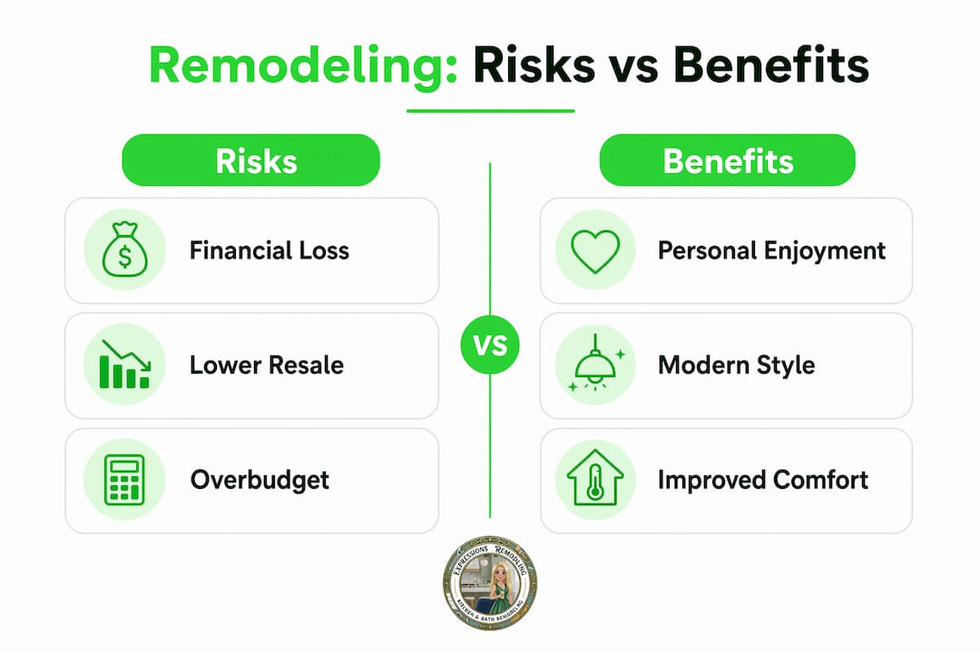 Infographic comparing remodeling risks and benefits