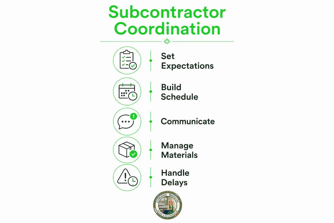 Infographic showing key subcontractor coordination steps in sequence