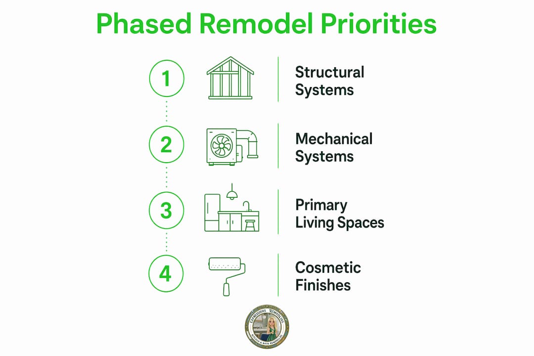 Infographic showing phased remodel priority steps