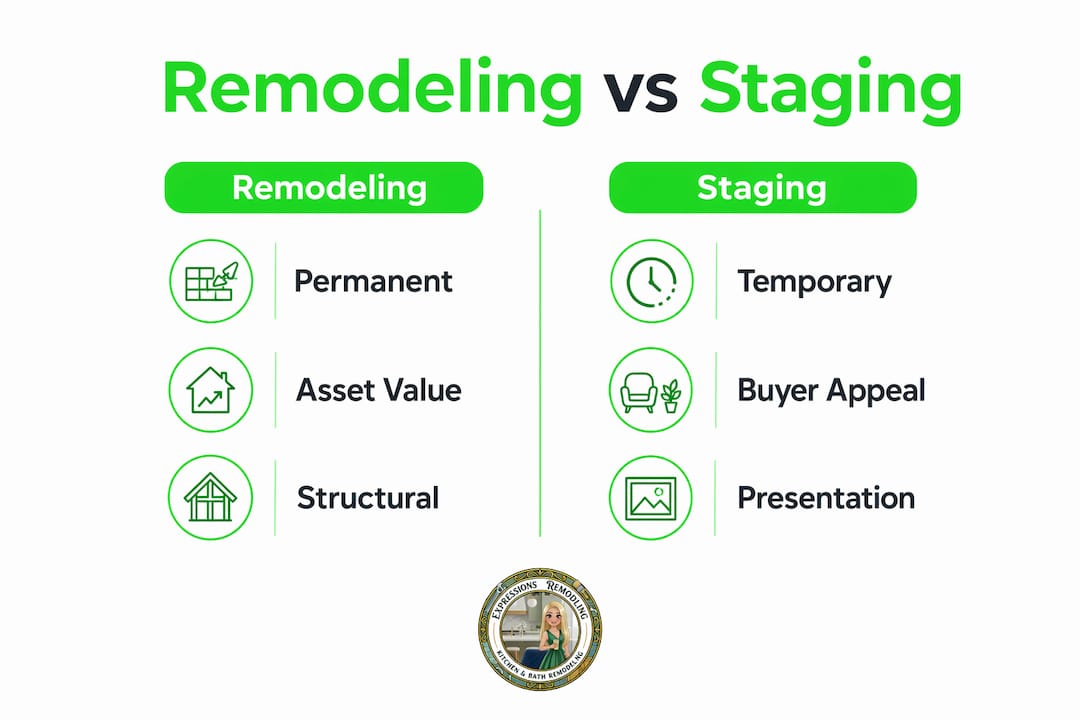 Infographic comparing remodeling and staging key differences