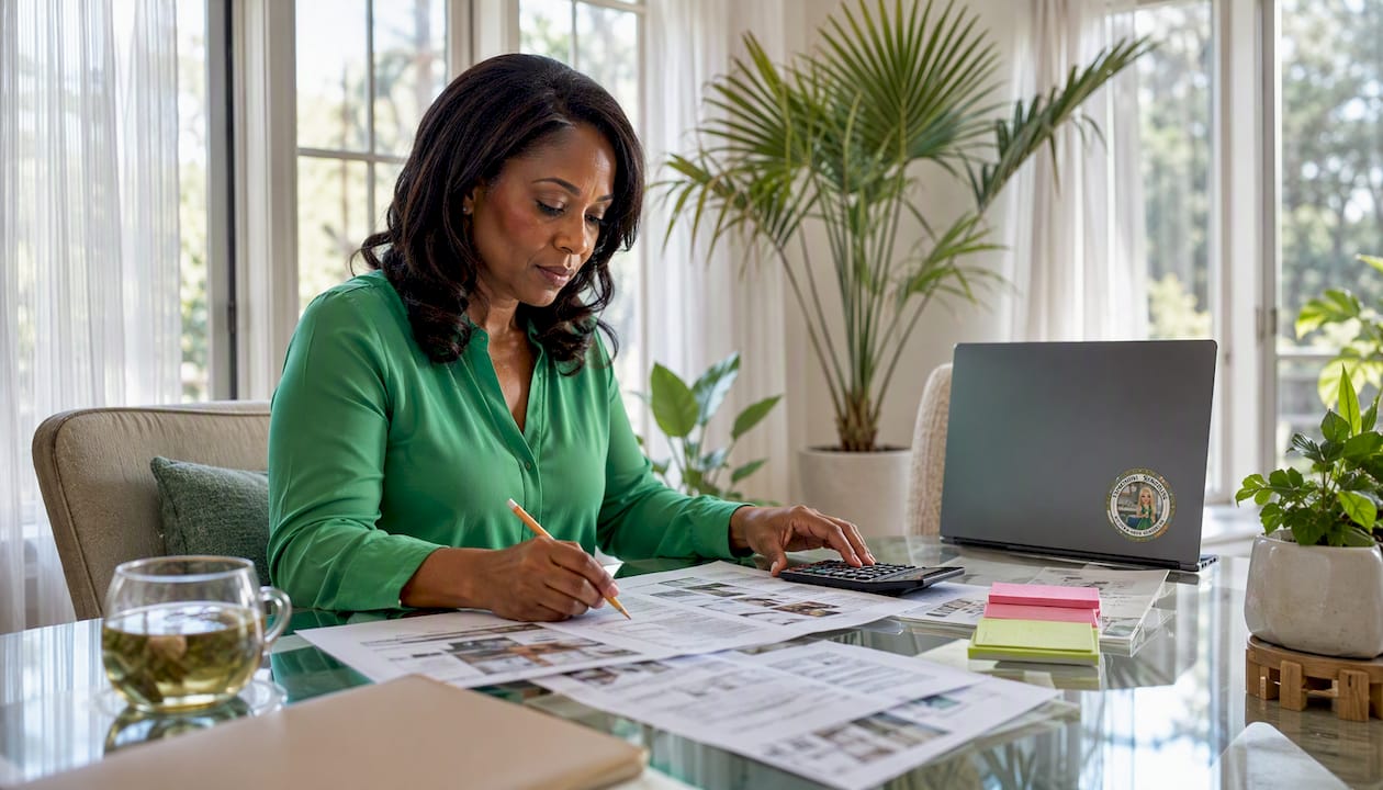 Homeowner reviewing remodel budget at table
