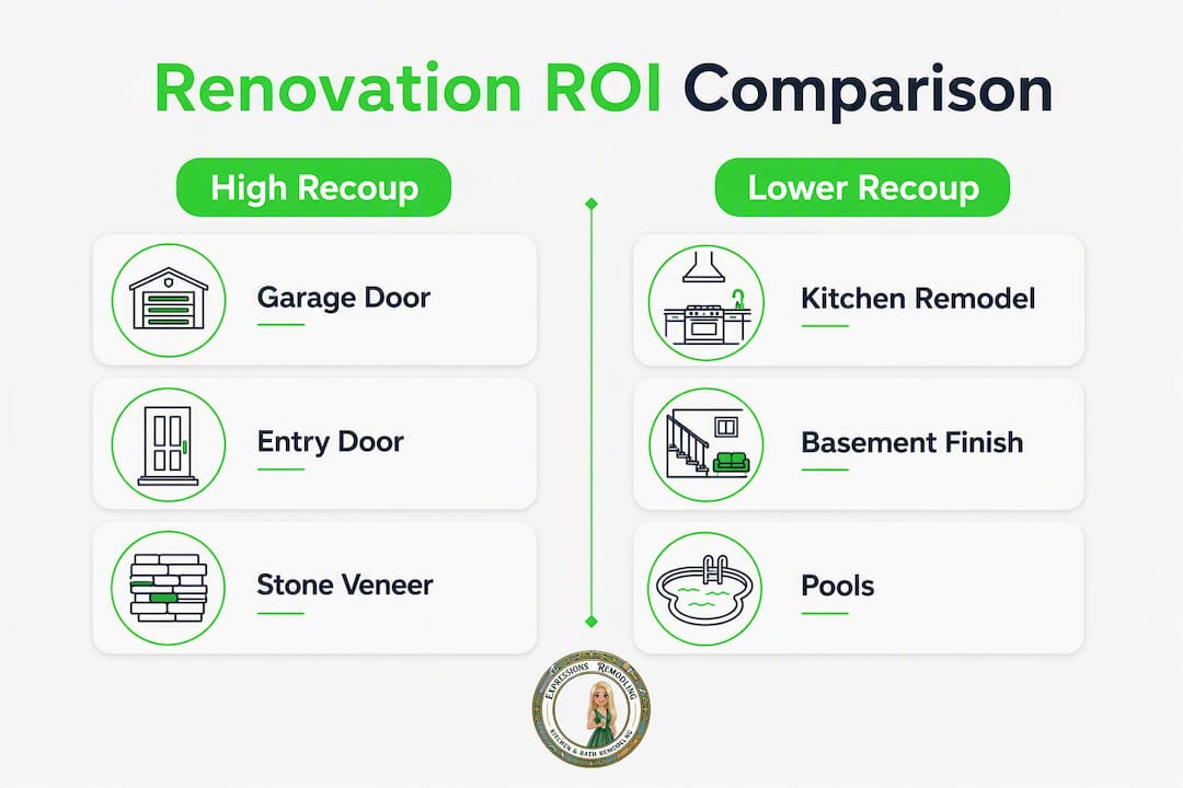 Infographic showing renovation cost vs. recoup value comparison