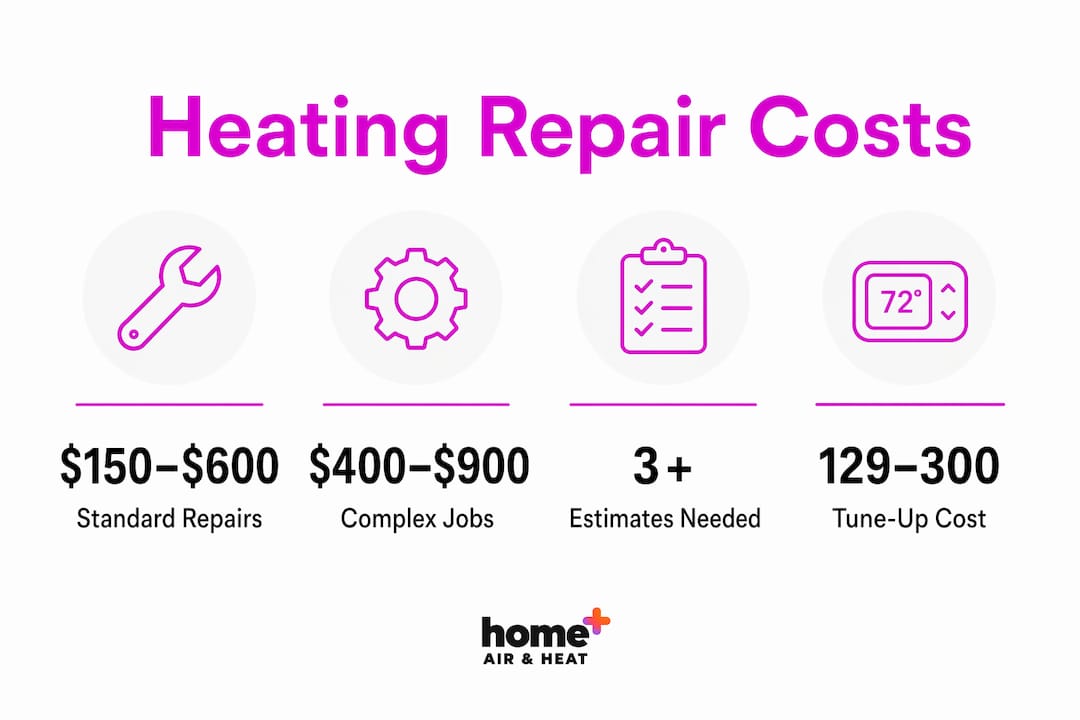 Infographic showing heating repair cost ranges and tips