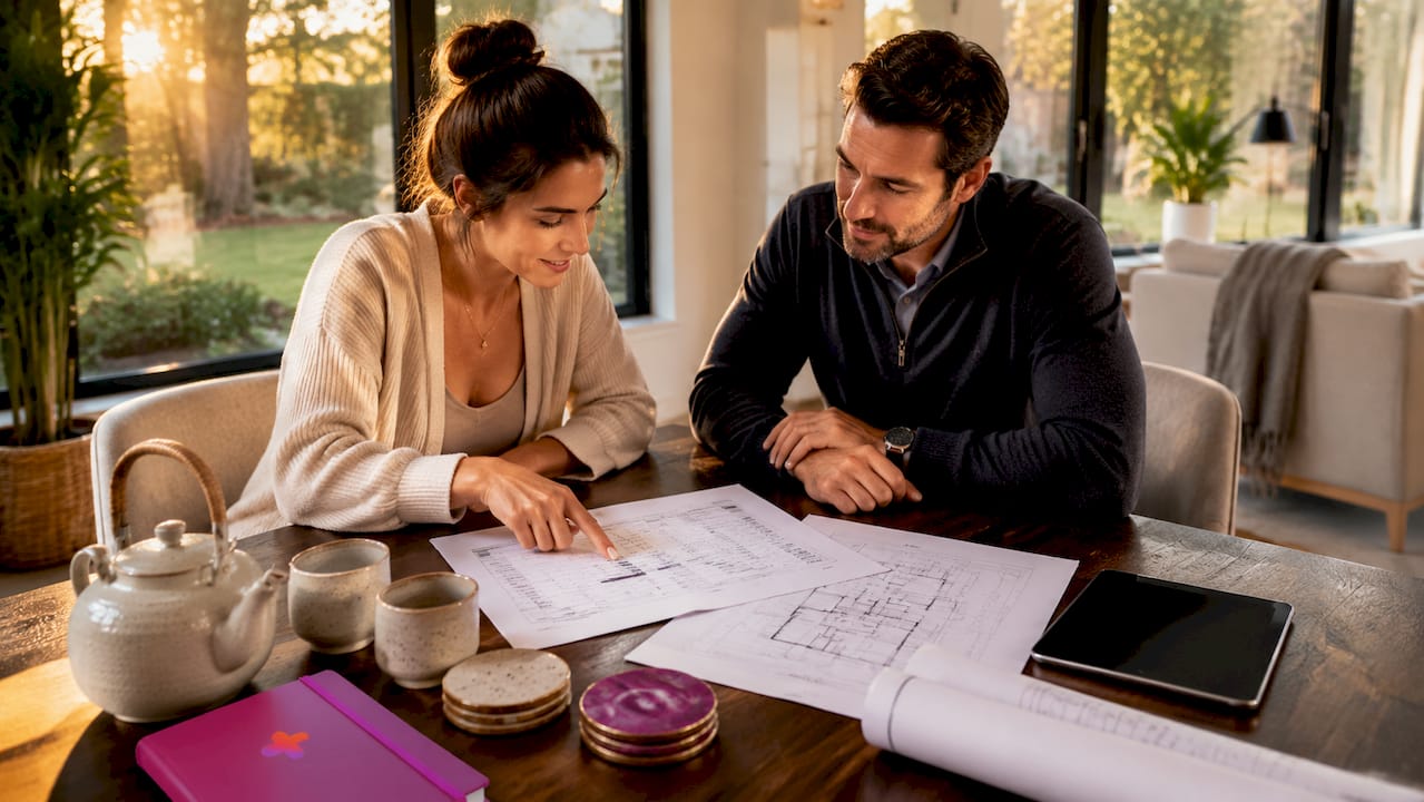 Homeowner and consultant reviewing Manual J load calculation documents