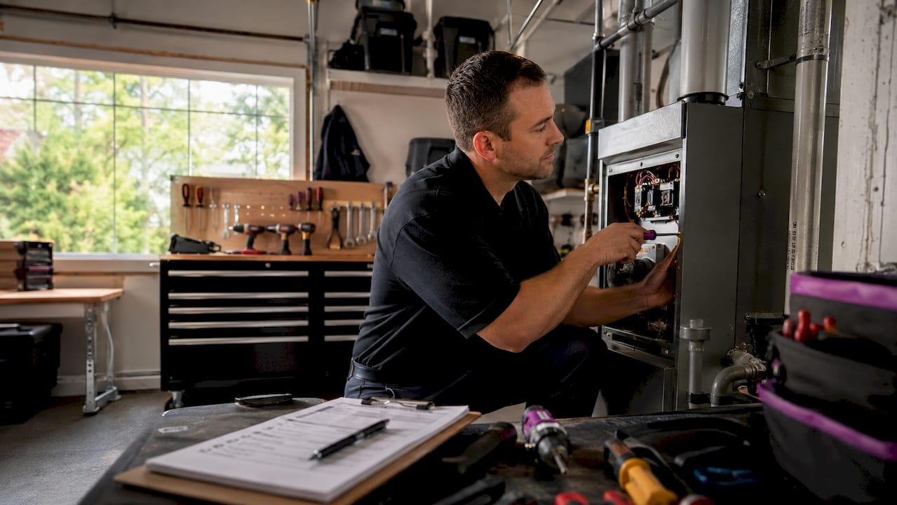 HVAC technician performing furnace tune-up