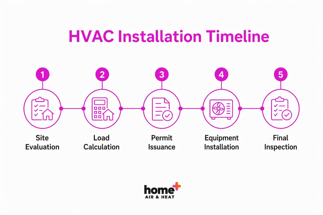 Infographic depicting HVAC installation steps timeline