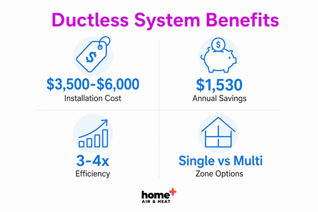 Infographic showing ductless system costs and savings