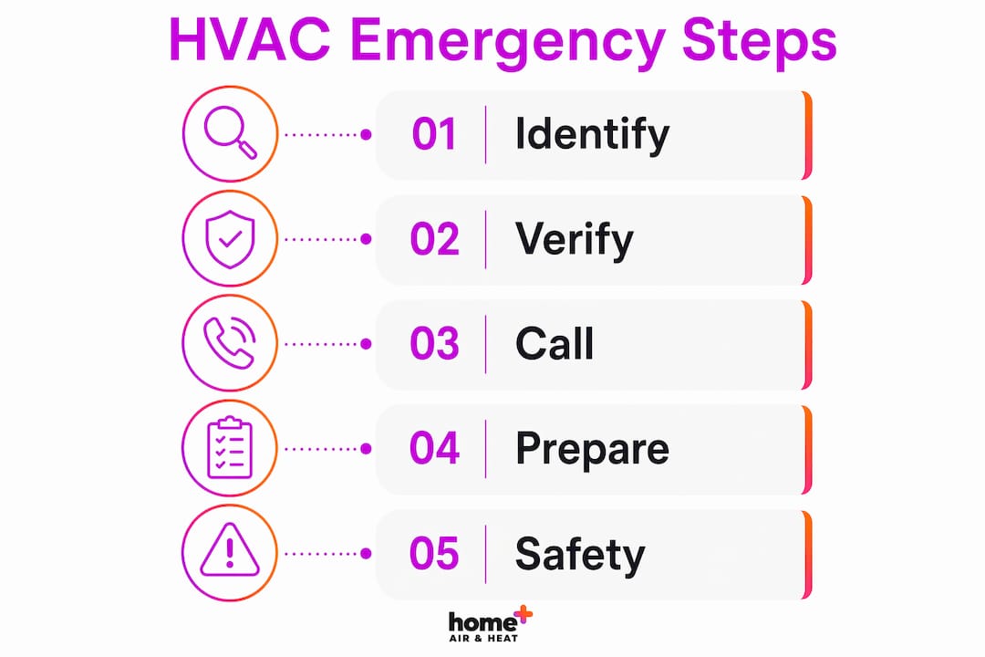 Infographic depicting HVAC emergency response steps in vertical flow