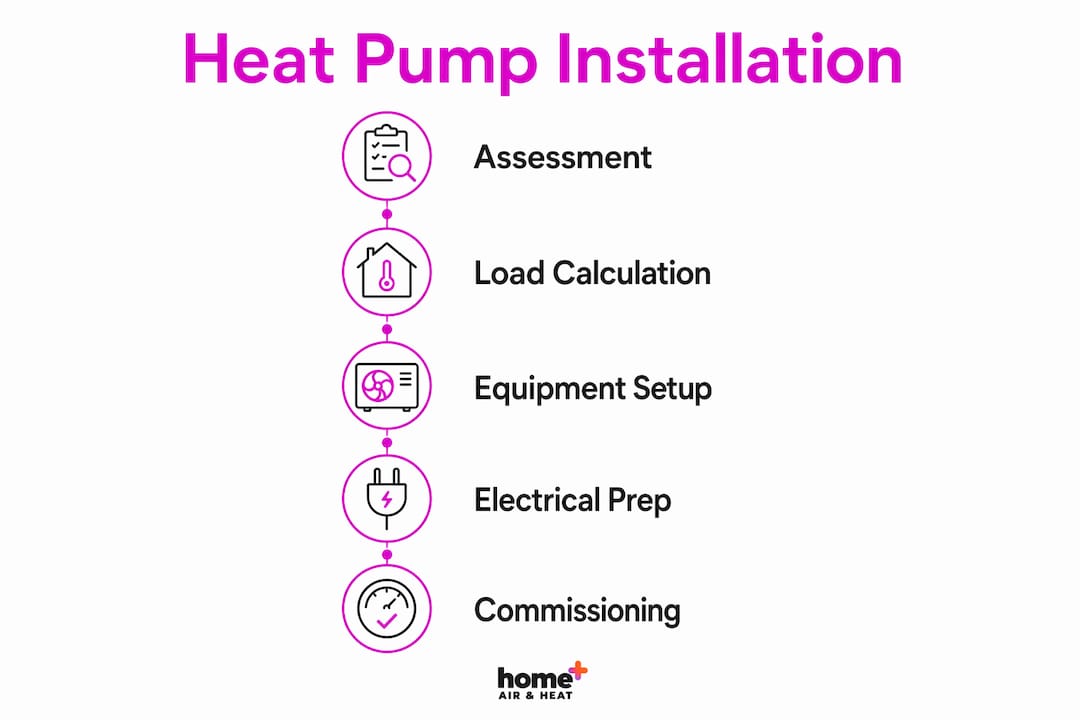 Infographic summarizing heat pump installation steps