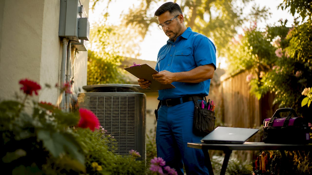Technician reviewing HVAC efficiency charts