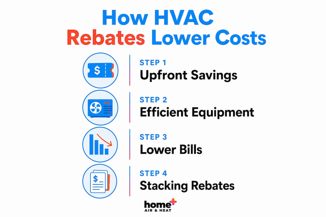 Infographic illustrating steps on how HVAC rebates reduce costs