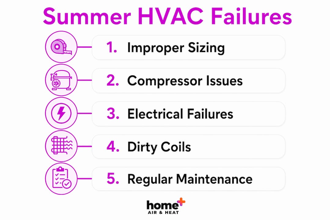 Infographic outlining causes and prevention of summer HVAC failure