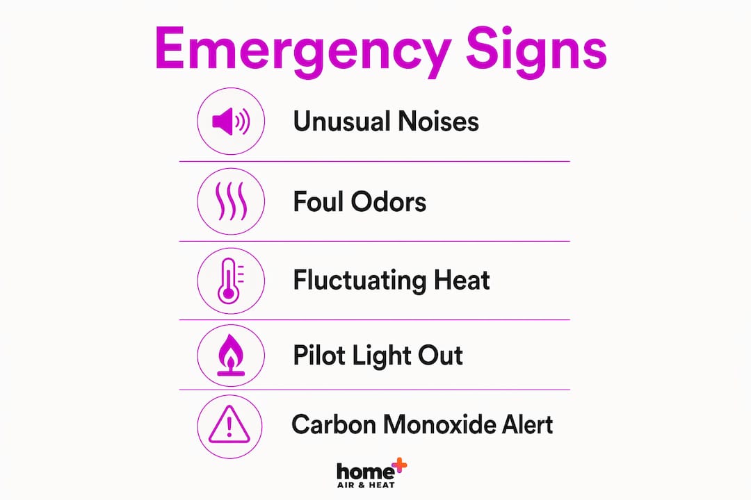 Infographic displaying heating emergency warning signs