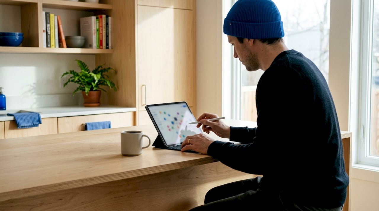 Hands typing CRM data mapping on laptop
