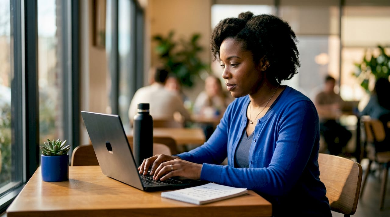 Bank employee typing at workstation
