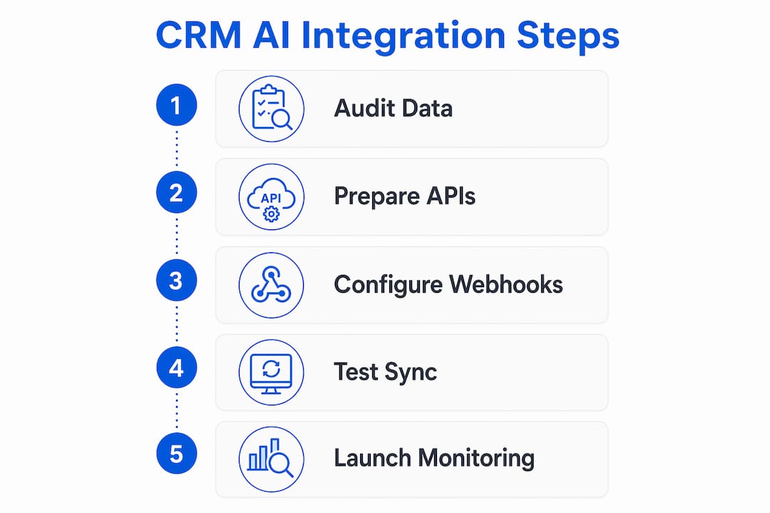 Infographic showing step-by-step CRM AI integration process