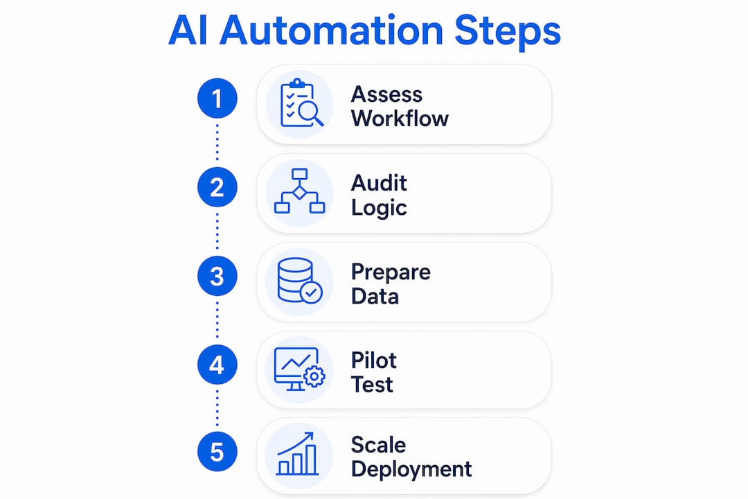 Infographic showing AI automation implementation steps