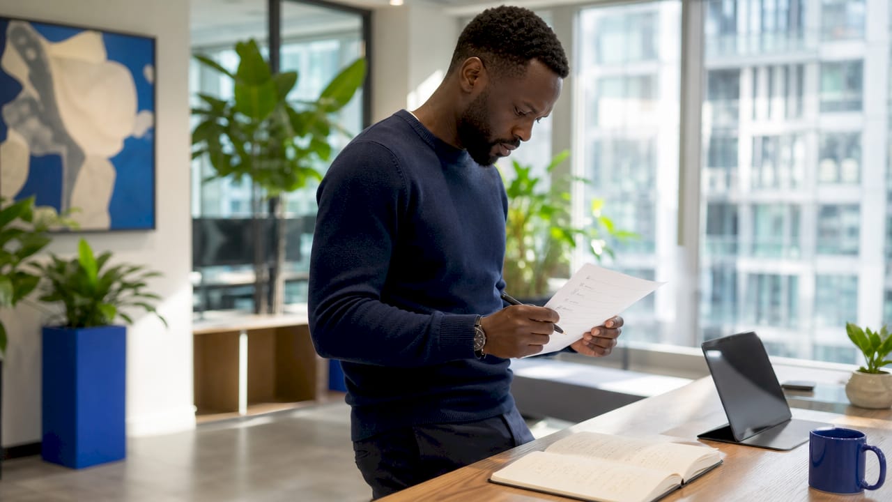 Hands checking AI integration checklist in start-up