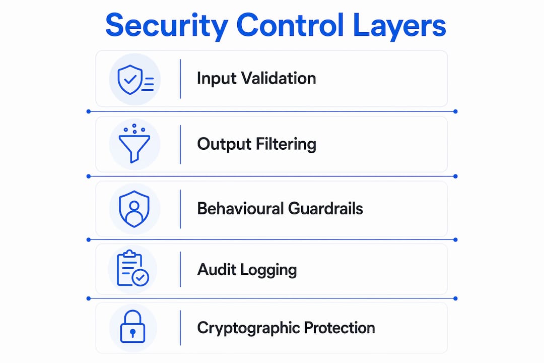Infographic of five security control layers in conversational AI
