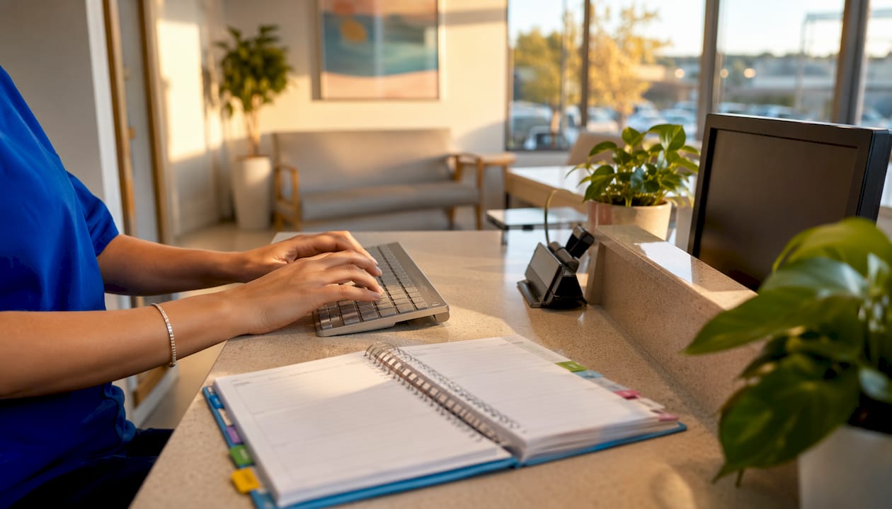 Healthcare receptionist managing appointment schedules