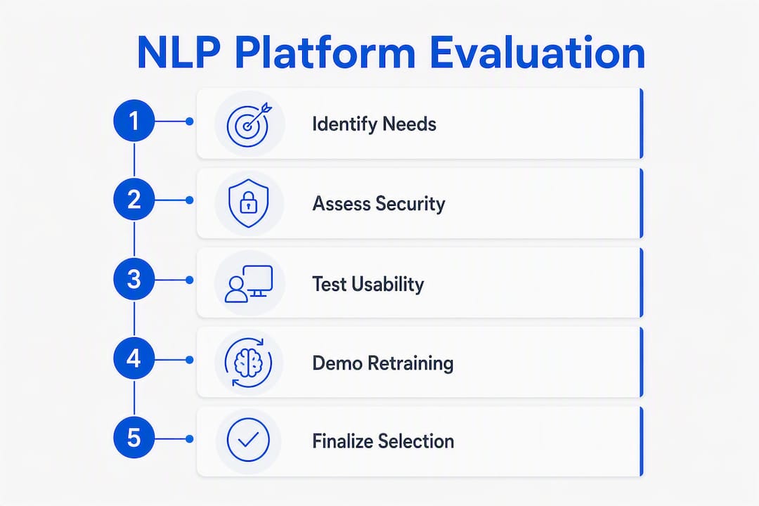 Infographic showing NLP platform evaluation steps