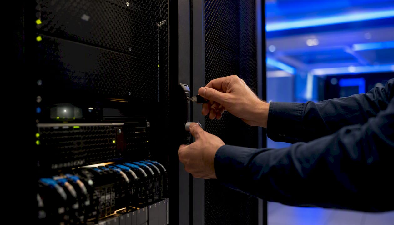 Hardware security module and locked server rack