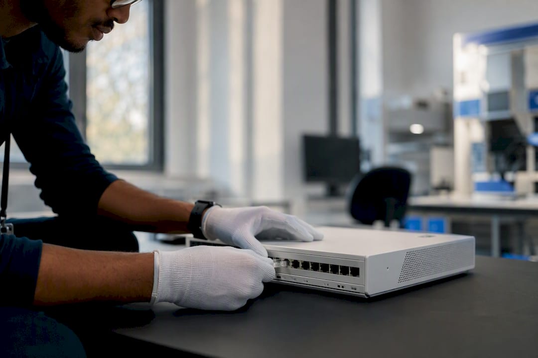 Technician hands tuning network gateway device