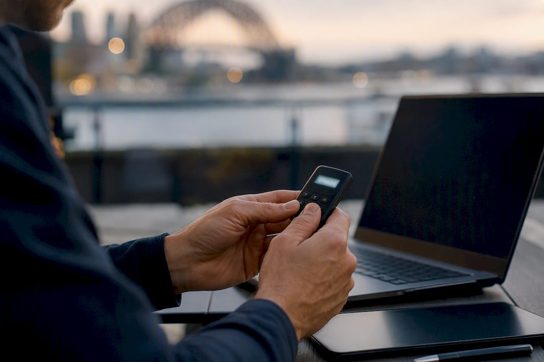 Hands holding security authentication token
