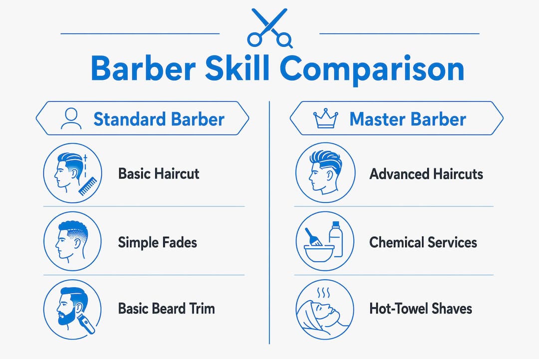 Infographic comparing master barber and standard barber skills