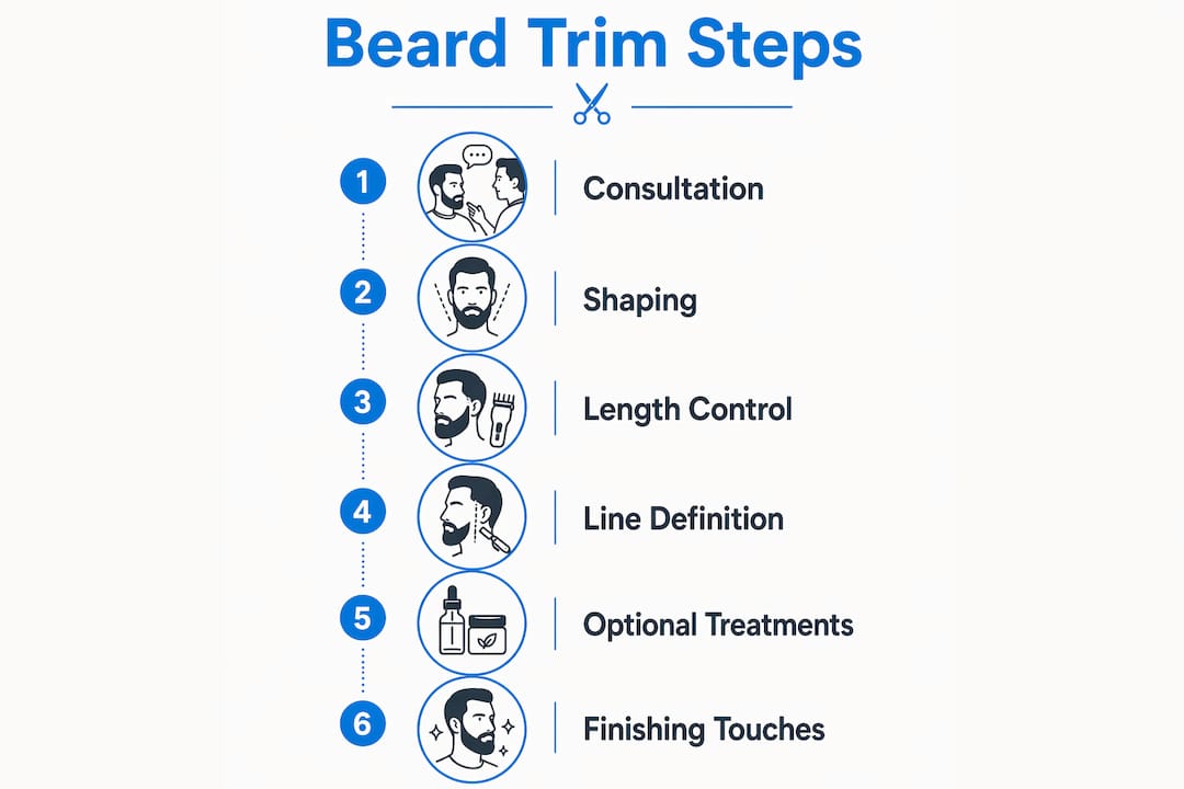 Infographic illustrating steps of professional beard trim