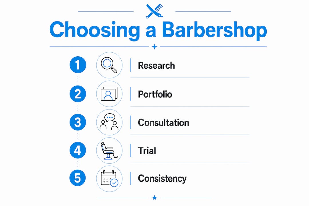 Infographic showing steps for choosing a local barbershop