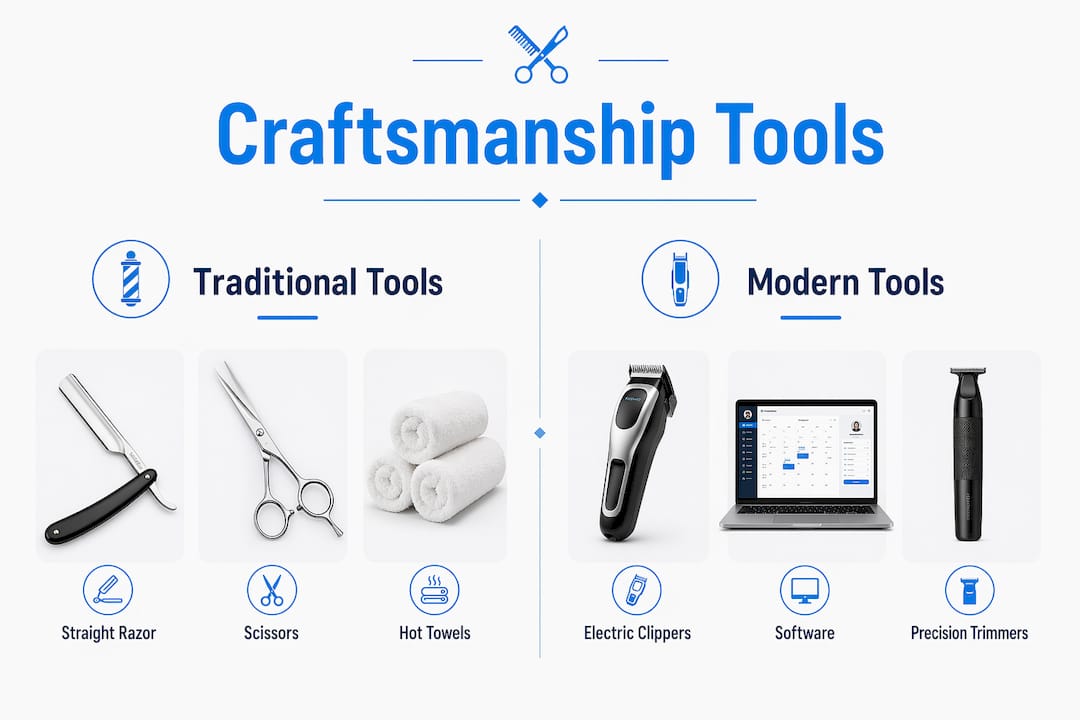 Infographic comparing traditional and modern barber tools