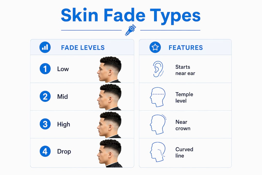 Infographic comparing skin fade haircut types
